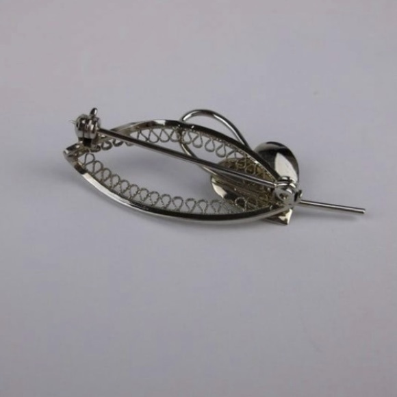 Vintage 1960s Sterling Silver Jade Brooch - Picture 2 of 2